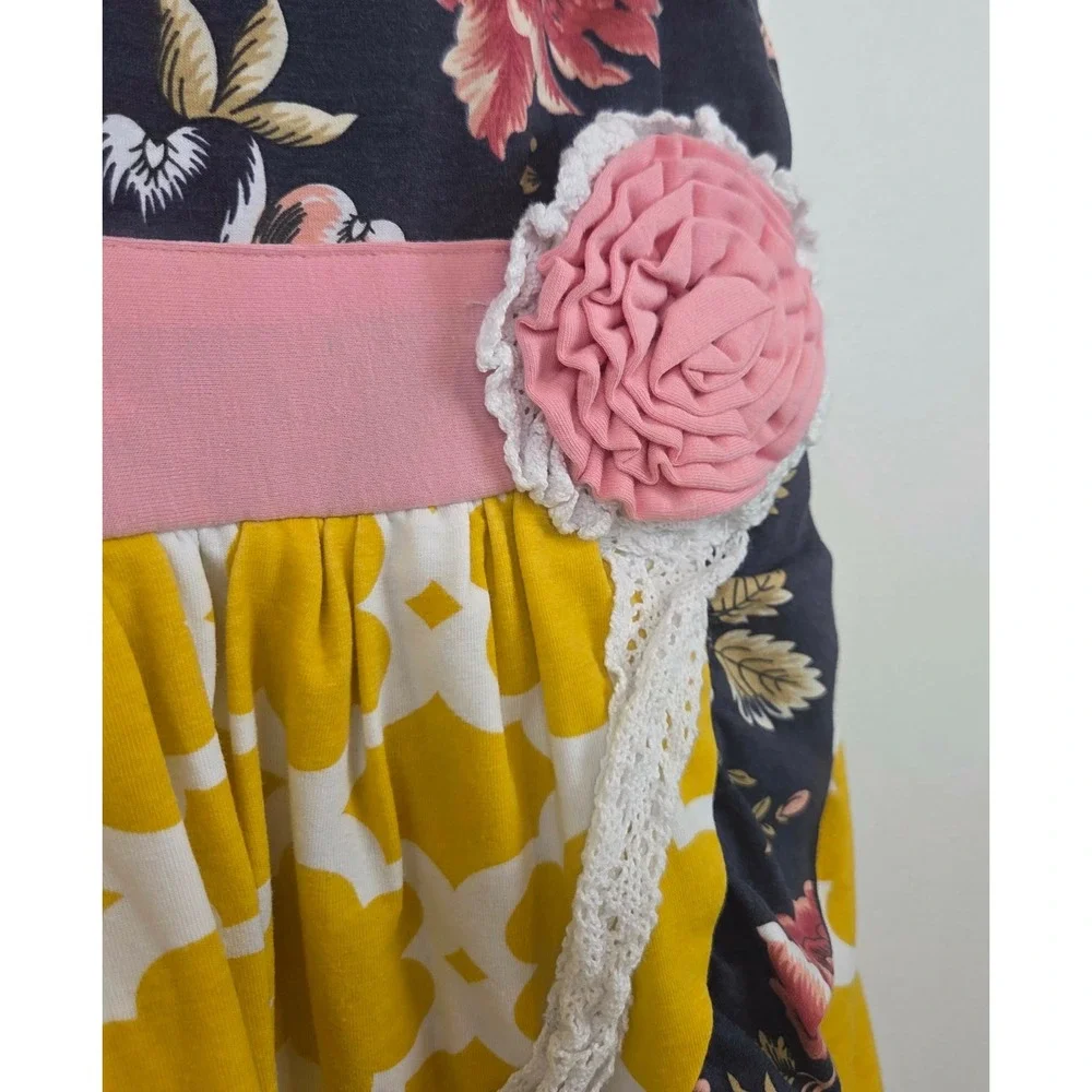 Ruffles by Tutu and Lulu Girls Floral Lace Ruffle Dress Pink Yellow Size 6-7Y